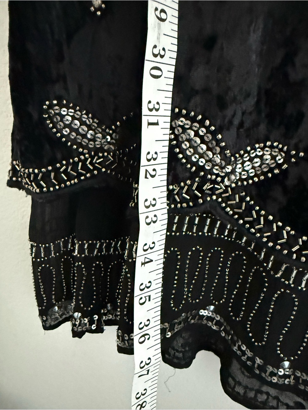 Anthropologie Black Embellished Beaded Velvet Mini Dress - Picture 5 of 11